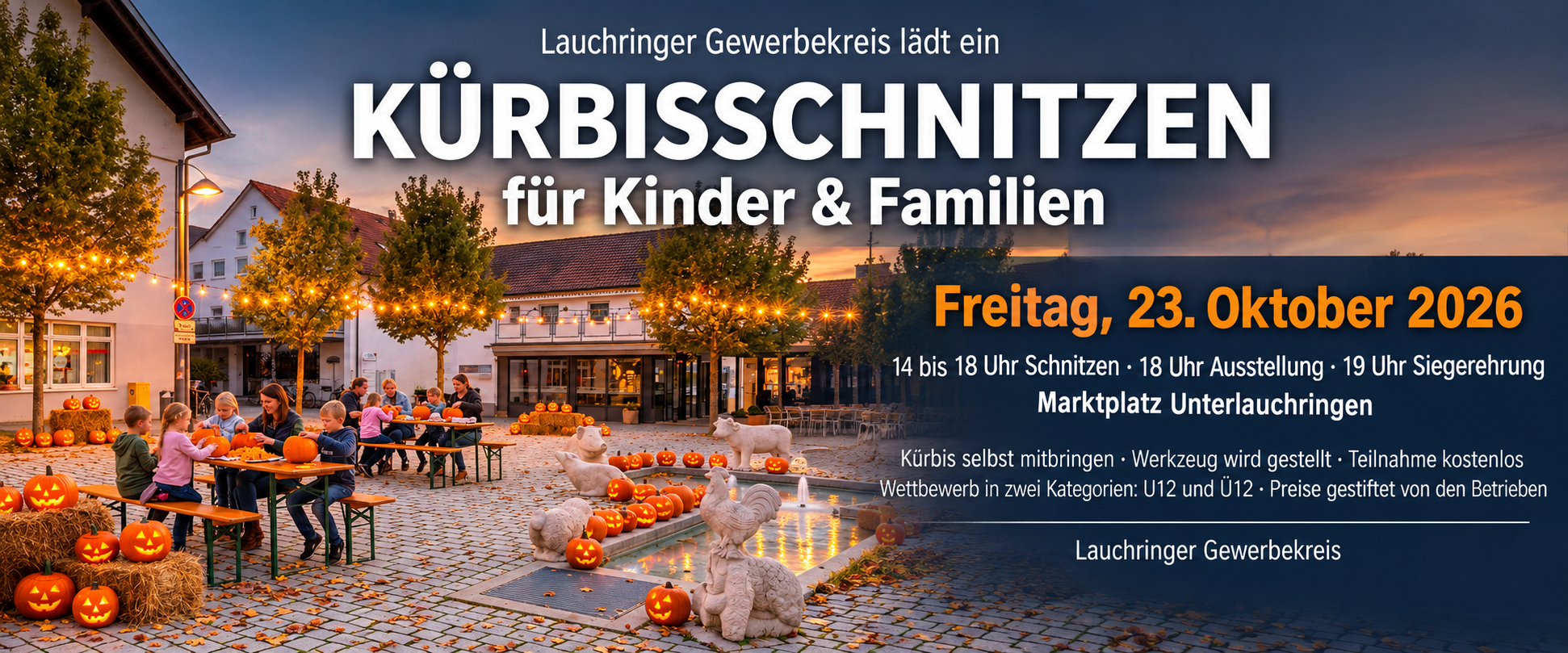 Kürbisschnitzen am 23. Oktober 2026, 14 bis 19 Uhr, Marktplatz Unterlauchringen